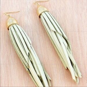 Natural Golden Faux Leather Strips Tassel Drop Vegan Cream Colored Earrings Boho